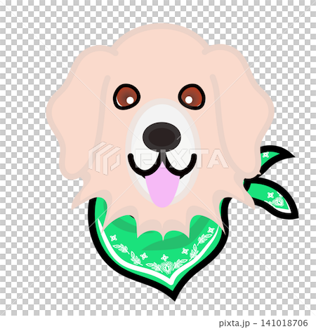 バンダナを巻いたゴールデンレトリバーの顔のイラスト バンダナを巻いたゴールデンレトリバーの顔のイラスト 141018706