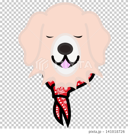 バンダナを巻いたゴールデンレトリバーの顔のイラスト バンダナを巻いたゴールデンレトリバーの顔のイラスト 141018726