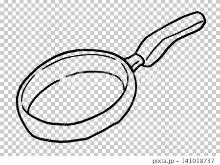 Simple illustration: monochrome line drawing of a frying pan 141018737