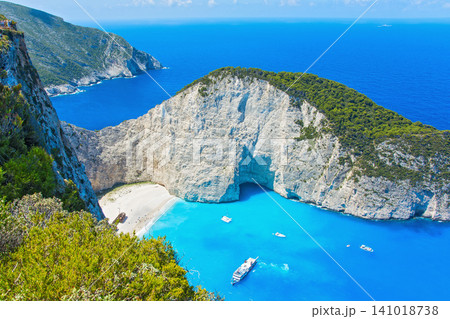 The view from the height of the bay wreck of Zakynthos in Greece 141018738