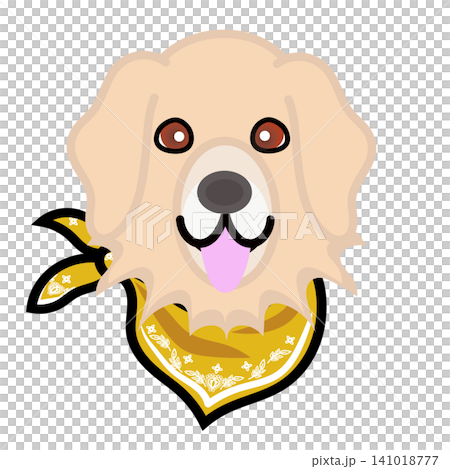 バンダナを巻いたゴールデンレトリバーの顔のイラスト バンダナを巻いたゴールデンレトリバーの顔のイラスト 141018777