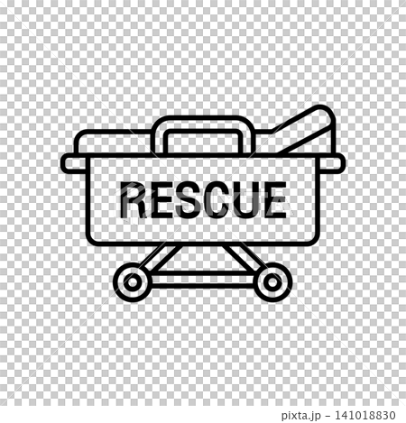 Minimal outline icon of a sports medical rescue stretcher cart for injured football player emergency transport. Minimal outline icon of a sports medical rescue stretcher cart for injured football player emergency transport. 141018830