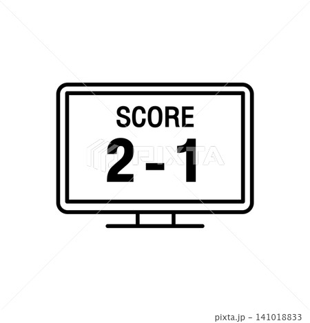 Minimal outline icon of a digital jumbotron stadium screen displaying the match game score results for football fans. Minimal outline icon of a digital jumbotron stadium screen displaying the match game score results for football fans. 141018833