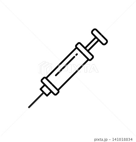 Minimal outline icon of a medical syringe needle for sports health treatments or athletic player performance. Minimal outline icon of a medical syringe needle for sports health treatments or athletic player performance. 141018834