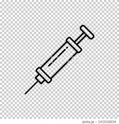 Minimal outline icon of a medical syringe needle for sports health treatments or athletic player performance. Minimal outline icon of a medical syringe needle for sports health treatments or athletic player performance. 141018834