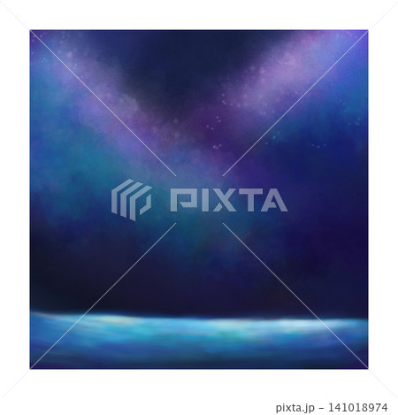 Night aurora starry sky at shining sea background illustration Night aurora starry sky at shining sea background illustration 141018974