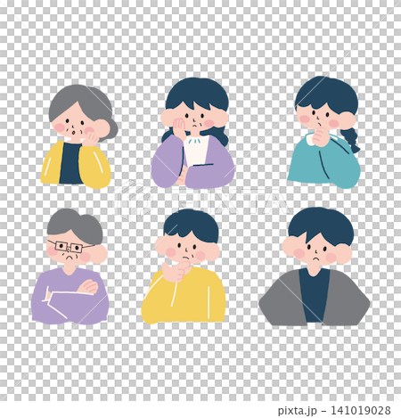 一組描繪憂慮和焦慮的人們的插圖。 141019028