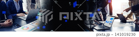 ビジネスとテクノロジー。DX、サイバー、マーケティング、データ、通信、未来、企業、経営、バナー、広告 141019230