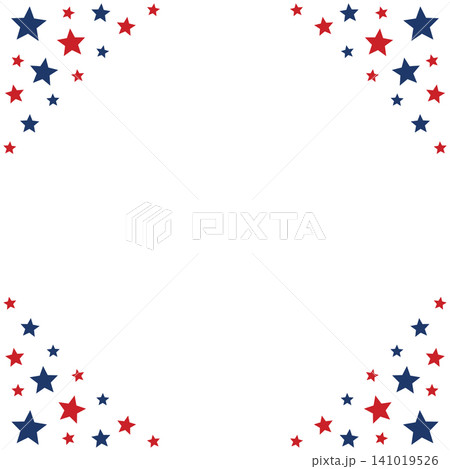 USA Patriotic Stars Frame on White Background, Red and Blue American Star Confetti Border, Minimal Vector Decoration for Independence Day, Fourth of July and 250 Anniversary 141019526
