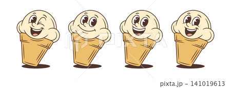 Winking Ice Cream Cone Funny Retro Cartoon Character Vector Illustration Set Winking Ice Cream Cone Funny Retro Cartoon Character Vector Illustration Set 141019613