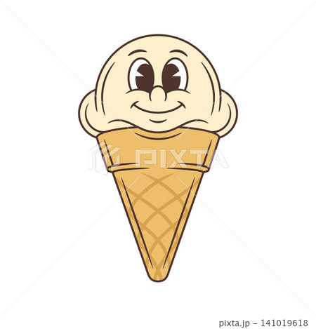 Happy Smiling Ice Cream Cone Retro Cartoon Character Vector Illustration Happy Smiling Ice Cream Cone Retro Cartoon Character Vector Illustration 141019618