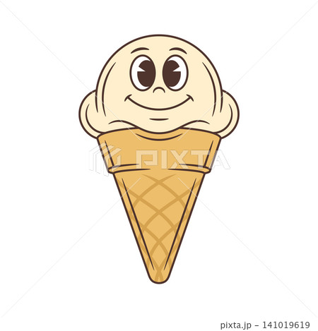 Friendly Ice Cream Cone Happy Smile Cartoon Character Vector Illustration Friendly Ice Cream Cone Happy Smile Cartoon Character Vector Illustration 141019619