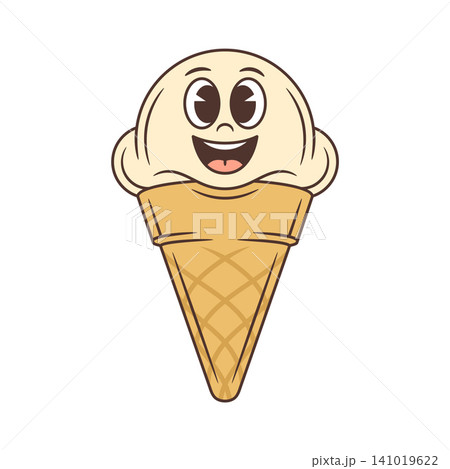 Joyful Ice Cream Cone With A Happy Smile Cartoon Character Vector Illustration 141019622