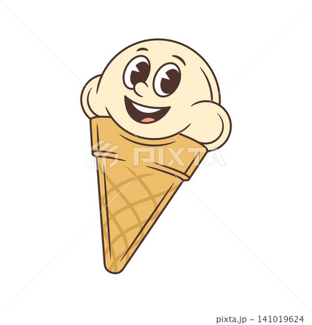 Happy Smiling Ice Cream Cone Classic Retro Food Cartoon Character Vector Illustration 141019624