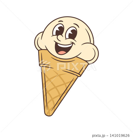 Joyful Ice Cream Cone With A Happy Smile Retro Cartoon Character Vector Illustration Joyful Ice Cream Cone With A Happy Smile Retro Cartoon Character Vector Illustration 141019626