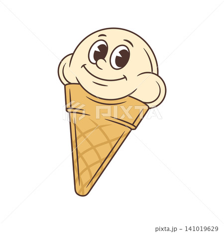 Friendly Ice Cream Cone With A Calm Smile Retro Cartoon Character Vector Illustration Friendly Ice Cream Cone With A Calm Smile Retro Cartoon Character Vector Illustration 141019629