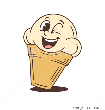 Winking Ice Cream Cone With A Playful Smile Retro Cartoon Character Vector Illustration Winking Ice Cream Cone With A Playful Smile Retro Cartoon Character Vector Illustration 141019632