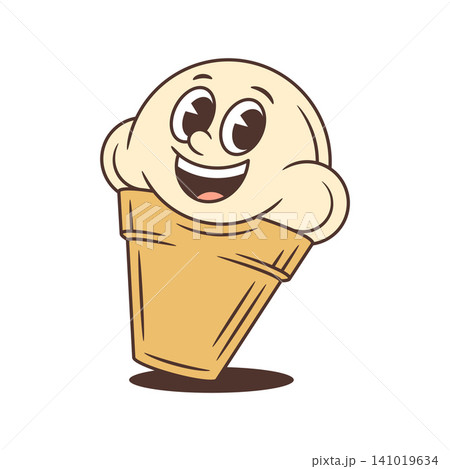 Happy Ice Cream Cone With A Cheerful Smile Retro Cartoon Character Vector Illustration Happy Ice Cream Cone With A Cheerful Smile Retro Cartoon Character Vector Illustration 141019634