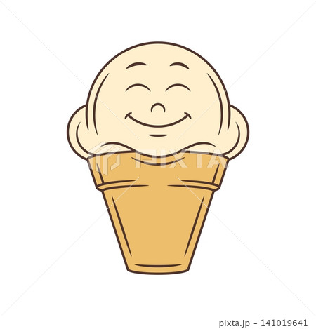 Peaceful Smiling Ice Cream Cone In Waffle Cup Cartoon Character Vector Illustration Peaceful Smiling Ice Cream Cone In Waffle Cup Cartoon Character Vector Illustration 141019641