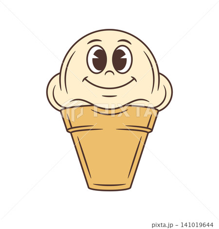 Happy Smiling Ice Cream Cone In Waffle Cup Cartoon Character Vector Illustration Happy Smiling Ice Cream Cone In Waffle Cup Cartoon Character Vector Illustration 141019644