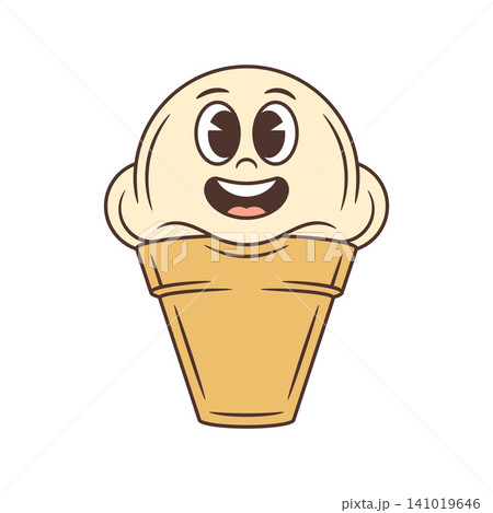 Joyful Laughing Ice Cream Cone In Waffle Cup Cartoon Character Vector Illustration Joyful Laughing Ice Cream Cone In Waffle Cup Cartoon Character Vector Illustration 141019646
