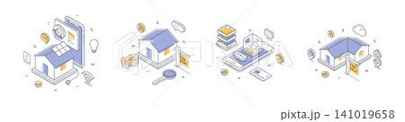 Smart Home Technology And Real Estate Market Isometric Vector Illustration Set Smart Home Technology And Real Estate Market Isometric Vector Illustration Set 141019658