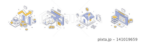 Property Investment And Digital Real Estate Market Isometric Vector Illustration Set Property Investment And Digital Real Estate Market Isometric Vector Illustration Set 141019659