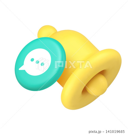 3d Realistic Icon Yellow Notification Bell With Blue Chat Message Symbol 141019685