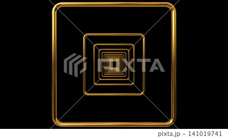 multiple square shaped gold metal tunnel overlay background 3D Rendering 141019741