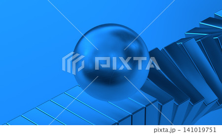rolling blue ball on the spinning boxes 3D Rendering 141019751