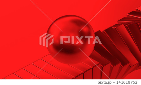 rolling red ball on the spinning boxes 3D Rendering rolling red ball on the spinning boxes 3D Rendering 141019752