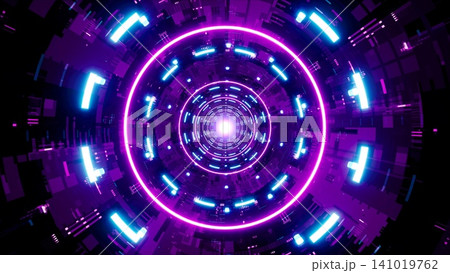 Shiny Neon Light in the Cyber Technology Tunnel 3D Rendering Shiny Neon Light in the Cyber Technology Tunnel 3D Rendering 141019762