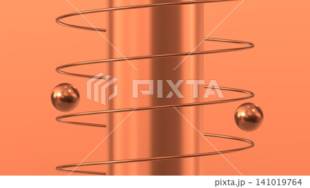 sliding two metal ball on the bronze metal electromagnetic levitation coil 3D Rendering 141019764