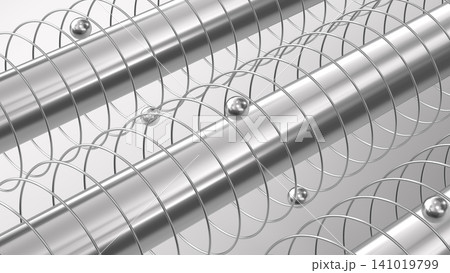 Floating silver metal beads on the electromagnetic levitation coil 3D Rendering 141019799