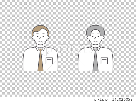 喜怒哀楽の「喜」の表情をしているビジネスパーソンの男性二人組のイラストセット(茶色・グレー) 喜怒哀楽の「喜」の表情をしているビジネスパーソンの男性二人組のイラストセット(茶色・グレー) 141020058