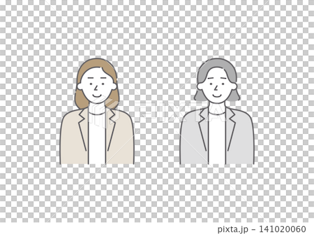 A set of illustrations (brown and gray) of two businesswomen with the expression of "joy" from the range of emotions. A set of illustrations (brown and gray) of two businesswomen with the expression of "joy" from the range of emotions. 141020060