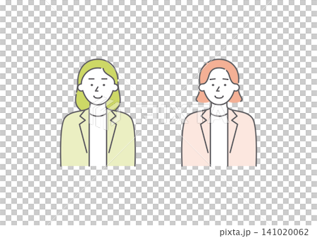喜怒哀楽の「喜」の表情をしているビジネスパーソンの女性二人組のイラストセット(黄緑・ピンク) 喜怒哀楽の「喜」の表情をしているビジネスパーソンの女性二人組のイラストセット(黄緑・ピンク) 141020062