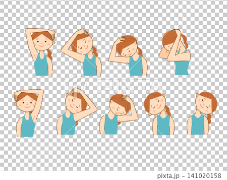 首を横に伸ばしてストレッチする女性のイラスト 首を横に伸ばしてストレッチする女性のイラスト 141020158