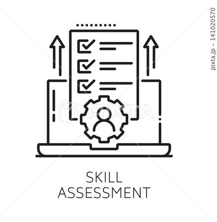 Apprenticeship LMS skill assessment line icon. LMS platform symbol, education course technology vector icon. Corporate training program pictogram with laptop, cogwheel and plan document Apprenticeship LMS skill assessment line icon. LMS platform symbol, education course technology vector icon. Corporate training program pictogram with laptop, cogwheel and plan document 141020570