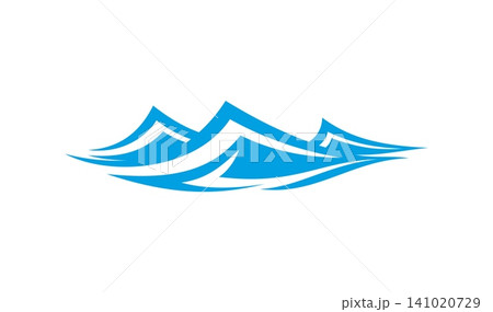 Sea blue flowing wave graphic icon or element. Curly tsunami emblem element, sea swirly wave isolated vector icon. Ocean blue water surface graphic symbol or water flow abstract sign 141020729