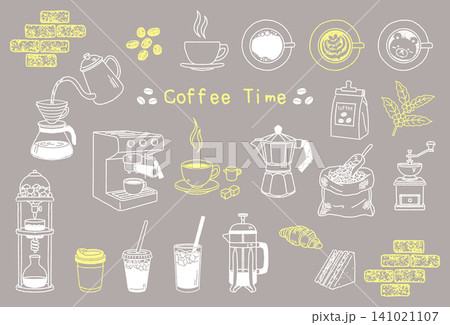 おしゃれなコーヒー＆カフェ素材イラストセット(手描きペン画) 141021107