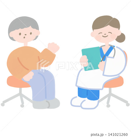 問診をする女性医師と患者のイラスト 問診をする女性医師と患者のイラスト 141021260