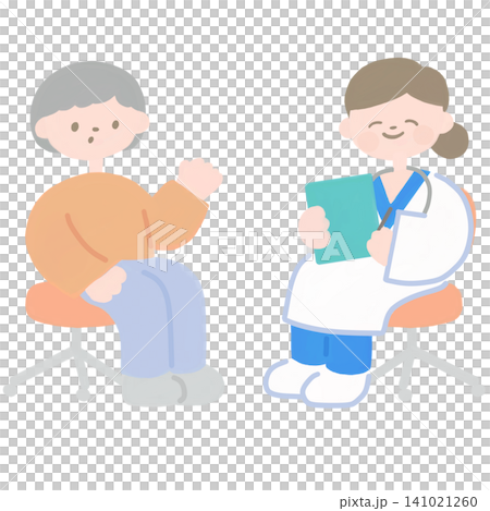 問診をする女性医師と患者のイラスト 問診をする女性医師と患者のイラスト 141021260