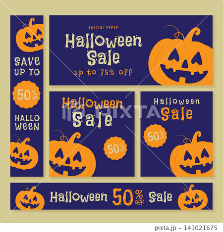 halloween promotional web banners bundle for seasonal sale vector illustration. halloween promotional web banners bundle for seasonal sale vector illustration. 141021675