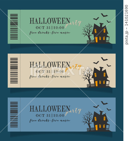 event entrance tickets collection with spooky house vector illustration. event entrance tickets collection with spooky house vector illustration. 141021690