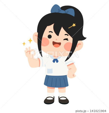 School Girl Giving OK Sign School Girl Giving OK Sign 141021904