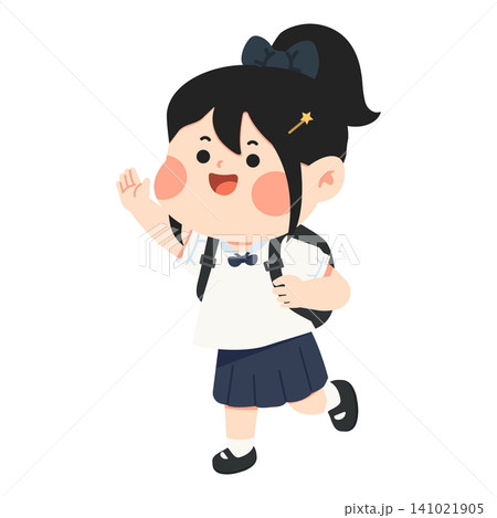 School Girl Waving With Backpack School Girl Waving With Backpack 141021905