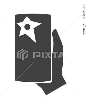 Vector icon of hand holding smartphone taking a photo with flash indicator. Mobile photography concept representing selfie capture or object shooting for social media and camera applications. Vector icon of hand holding smartphone taking a photo with flash indicator. Mobile photography concept representing selfie capture or object shooting for social media and camera applications. 141021986