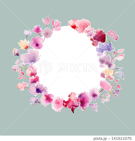 Greenery and red flowers, Round banner, watercolor tiny floral elements . Hand drawn. Not AI, vector illustration. Greenery and red flowers, Round banner, watercolor tiny floral elements . Hand drawn. Not AI, vector illustration. 141022070