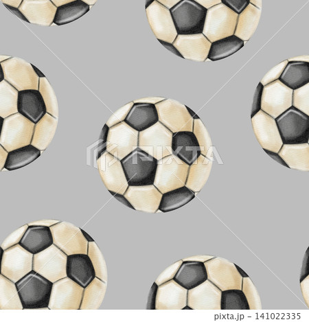 Seamless pattern with hand drawn watercolor classic soccer balls. Sport equipment print for fabric, textile, wallpaper. Minimalist football design for fans and kids. Football. Sport Seamless pattern with hand drawn watercolor classic soccer balls. Sport equipment print for fabric, textile, wallpaper. Minimalist football design for fans and kids. Football. Sport 141022335